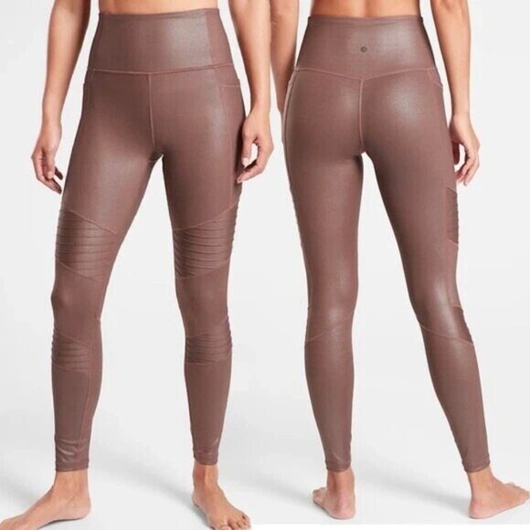 Athleta Leggings Inclination Moto Shimmer Tight Powervita High Rise - Picture 3 of 11